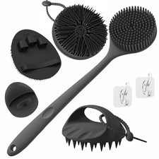 Silicone Back Scrubber Set Body Exfoliating Brush Scalp Massager 5pc