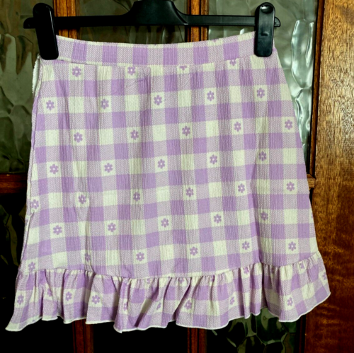 BNWT Ladies NASTY GAL Elasticated LILAC Pull On RUFFLE WRAP GINGHAM Mini Skirt 6 - Picture 5 of 5