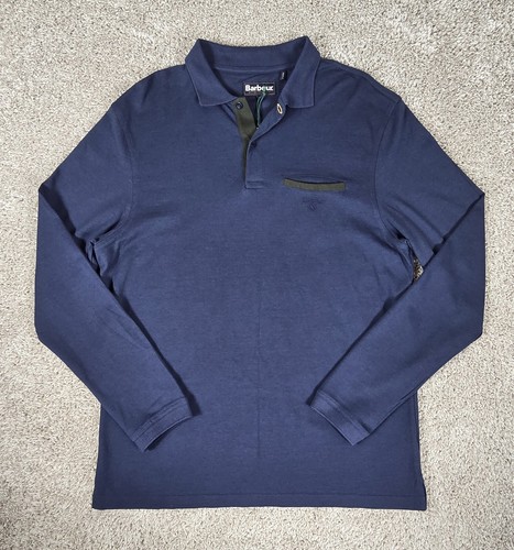 Barbour Shirt Men's XL Essential Long Sleeve Knit Pocket Polo Navy Modal/Cotton