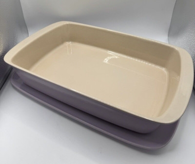 Larder & Vine Ceramic Rectangular Baking Dish w/ Lid, Serving Tray 2 PC LAVENDER