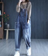 Women Loose Cotton Bib Overalls Baggy Rompers Denim Suspender New Jeans Jumpsuit
