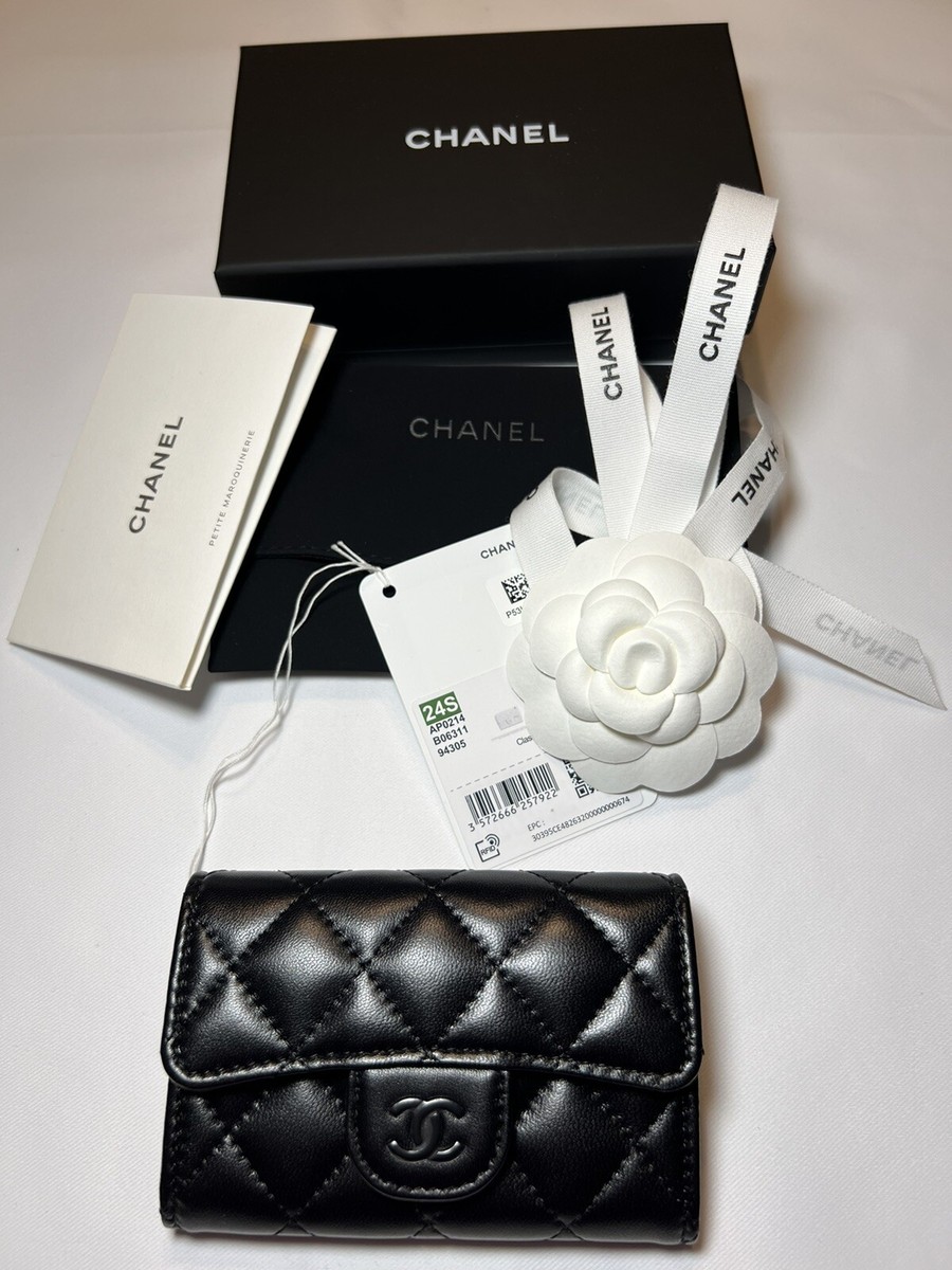 2024 Chanel Classic Flap Card Holder Wallet Black Lambskin w