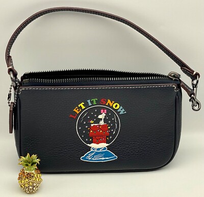 Coach x Peanuts Snoopy Brown Leather Mini Pouch Bag CE707