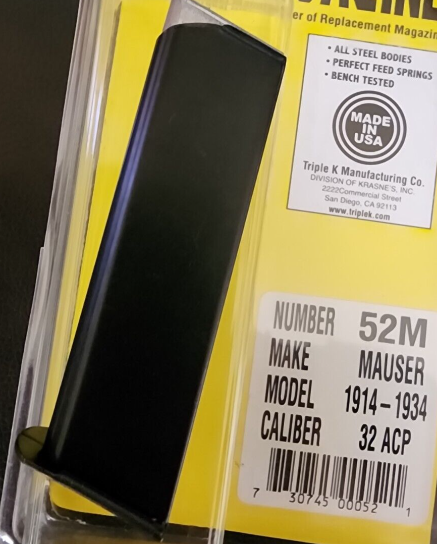 Mauser 1914 1916 1934 Pistol Magazine 7.65/.32 ACP Cal -7 Round