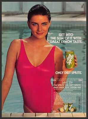 Diet Sprite Paulina Porizkova 1980s Print Advertisement 1984 Pool Swimsuit