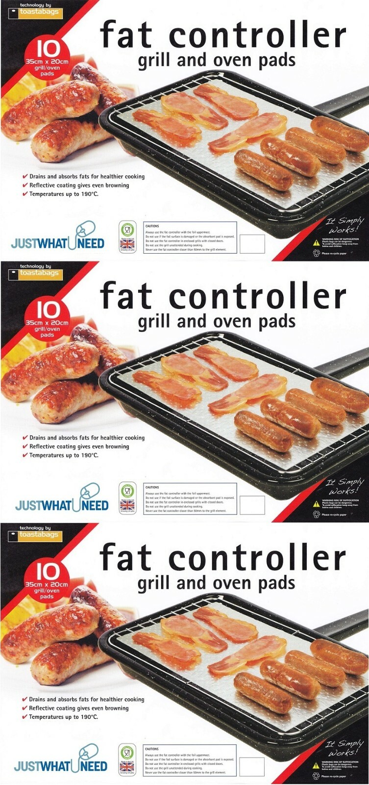 30 x Fat Controller Grill And Oven Cooking Pads Absorbs Fat Trapper