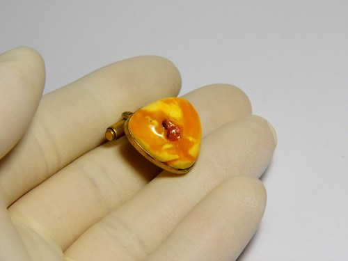 Vintage Baltic Amber Cufflink Butterscotch Egg yolk Yellow Brown Old Stone 6007 - Picture 4 of 9