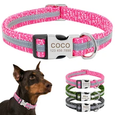 Reflective Personalized Dog Collar Custom Name Phone Address Customised Engraved