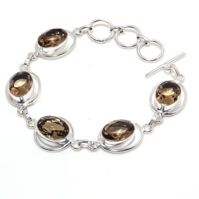 Smoky Quartz Gemstone Handmade 925 Sterling Silver Jewelry Bracelet Sz 7-8''