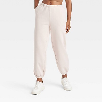 Women's Fleece Mid-Rise Cinched Jogger Sweatpant - JoyLab Cream XS