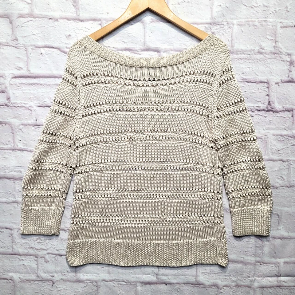 Suéter Casa Blanca Mercado Negro Mujer XL Beige Tejido Abierto Sedoso Brillo Elegante Foto 2 de 4