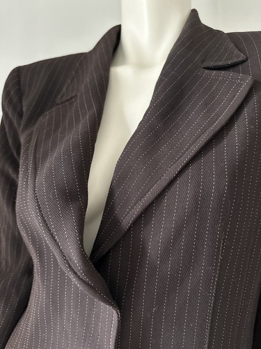 Giacca blazer vintage UNGARO Paris marrone a righe lana fodera leopardata tag... - Foto 18 di 24