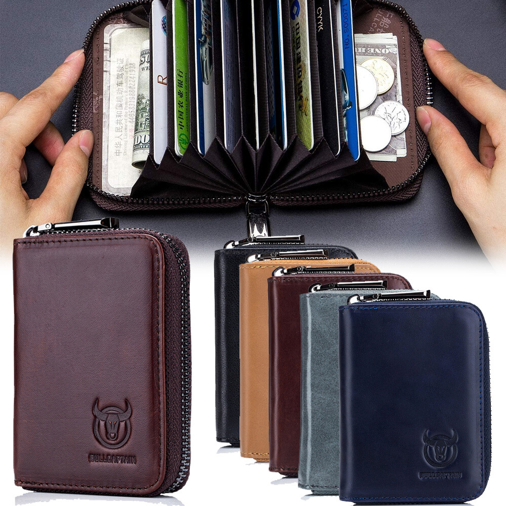 Damen Herren Kreditkartenetui Leder Geldbörse mit RFID-Schutz  Reißverschluss DHL