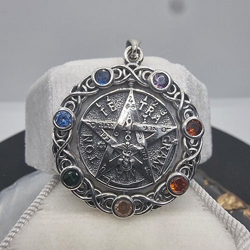 Rotatable Pentagram Chakra Pendant 925 Sterling Silver with 7 Stones