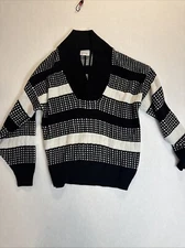 Hook England Knit Sweater Men’s Black White Dot And Stripes Pattern Low Shawl L