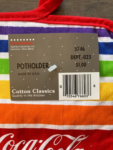 Vintage 1987 Coca-Cola Potholder Rainbow Colors NOS With Tag - Picture 2 of 4