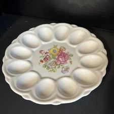 E & R American Artware Deviled Egg Plate Round Platter Floral 1930's Flowers 10”