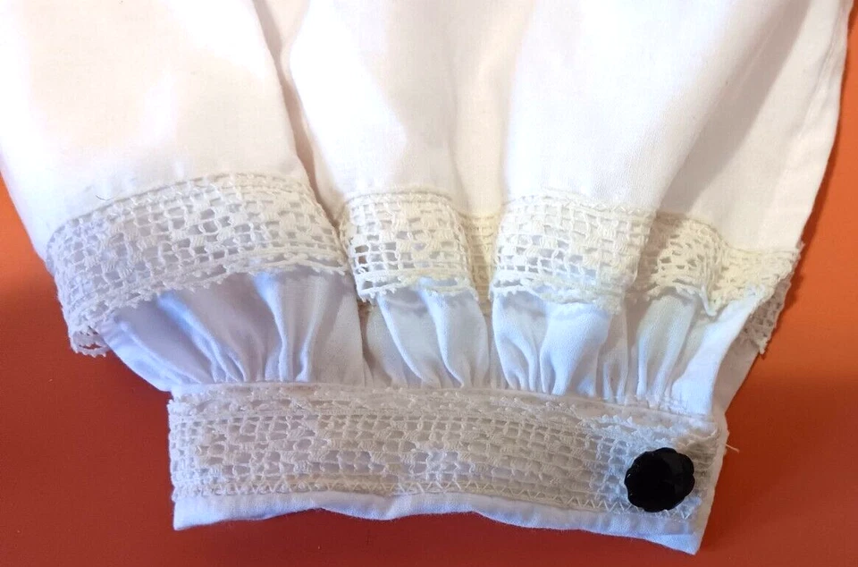 Women's White Cotton Lace Trimmed Repro. Civil War Antique Lace & Glass Buttons - Image 2 of 4
