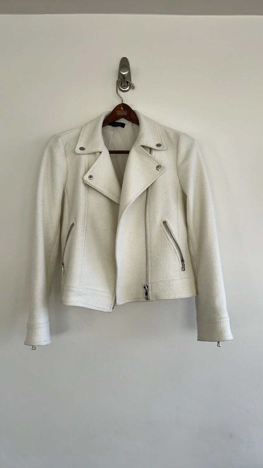 Giacca moto Ann Taylor Off White tweed donna taglia 4 usata in ottime condizioni tasche con zip