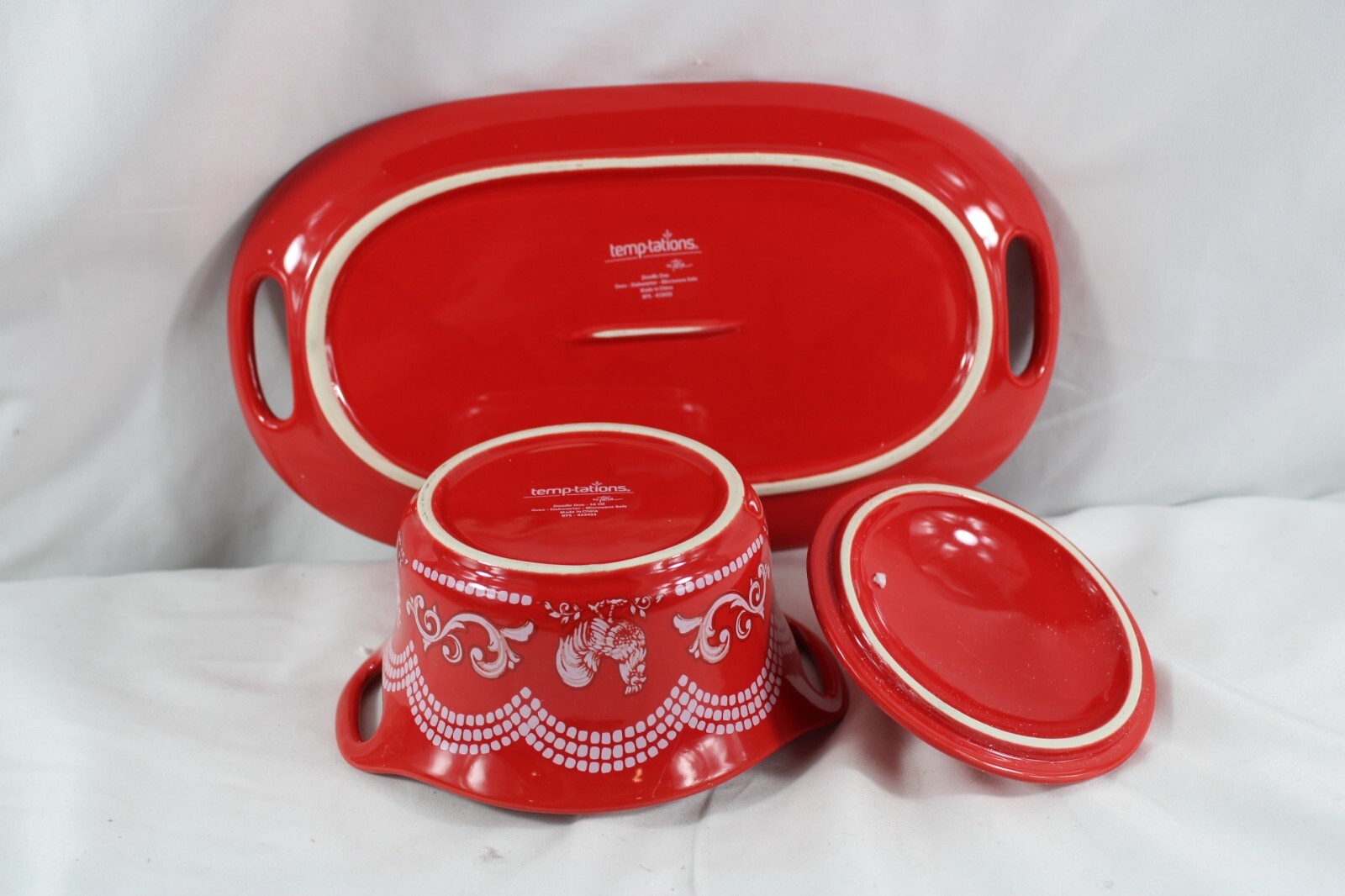 New Temptations Doodle Doo Red Covered Soup Bowl Sandwich Set B eBay