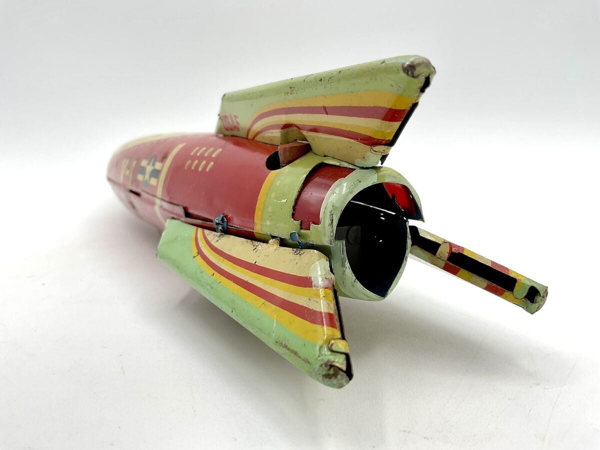 1950 Masudaya V-1 USAF Sparkling Space Ship Rocket Rare 1950 Masudaya V-1 USAF Sparkling Space Ship Rocket Rare