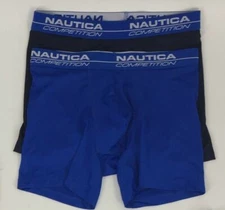 $30 Nautica Underwear Men's Blue Tagless Microfiber Logo 2-Pack Boxer Briefs S