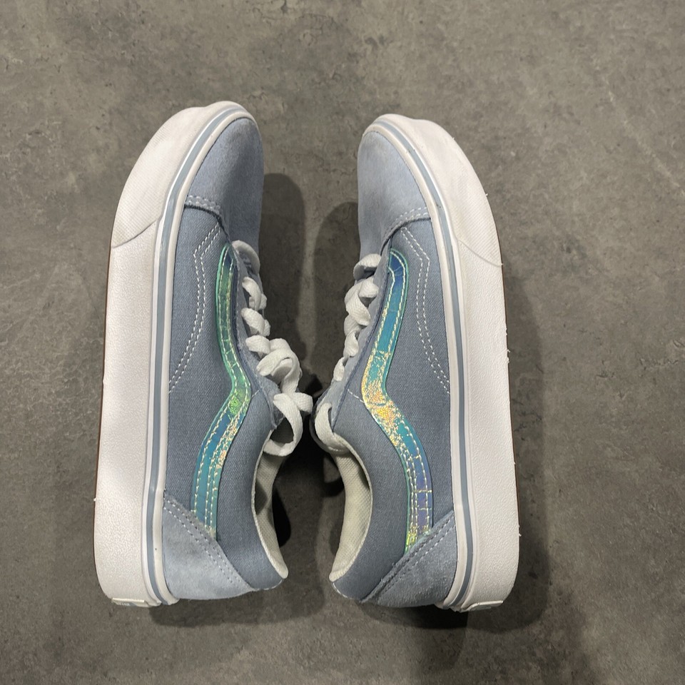 Vans Old Skool Kids Shoes Size 3 Comfy Cush Light Blue Excellent