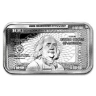 Lot of  10 !  - 1 oz Silver Bars – Ben Franklin $100 Bill Design IN-STOCK !
