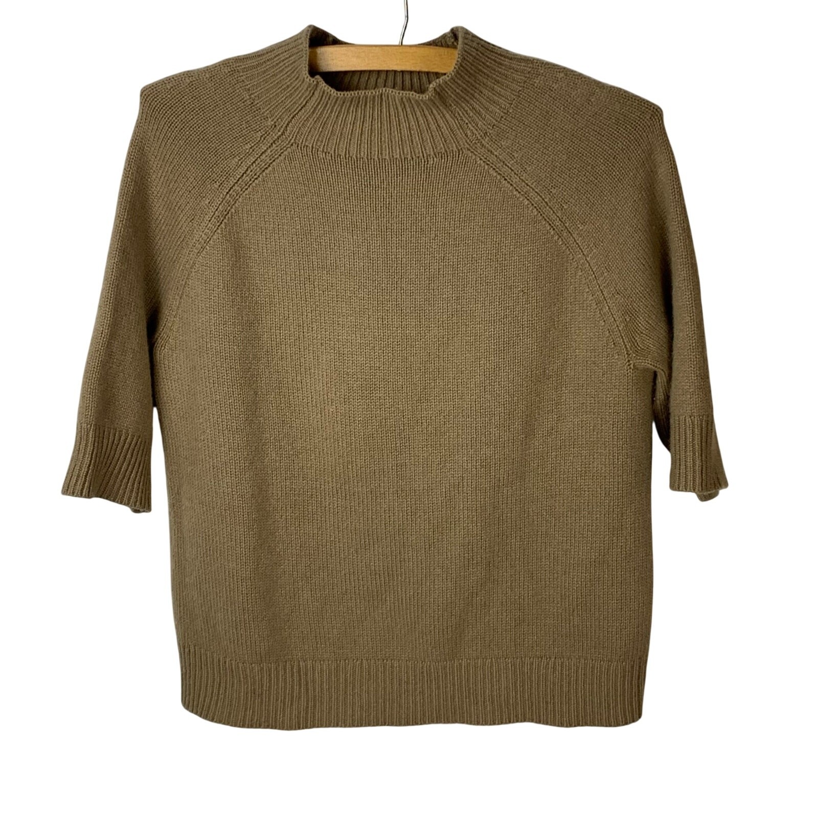 Theory Cashmere Mock Neck Short Sleeve Sweater Light Brown Size M
