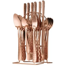 Rose Gold Stainless Steel Flatware Set 24 Pieces Kitchen Utensil Tableware Cu...