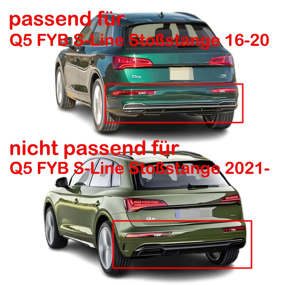 Se adapta a Audi Q5 FY S-Line paquete 16-20 SQ5 estilo difusor trasero tubo de escape negro - Imagen 2 de 4