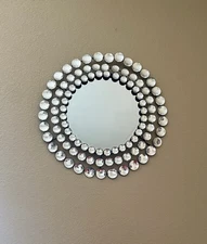 Silver Round Jeweled Accent Mirror 17”x 17”