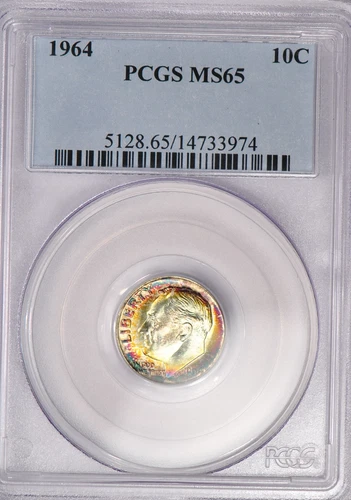 1964 TONED Roosevelt Dime PCGS MS 65 SEE VIDEO Toning Silver Coin 10C