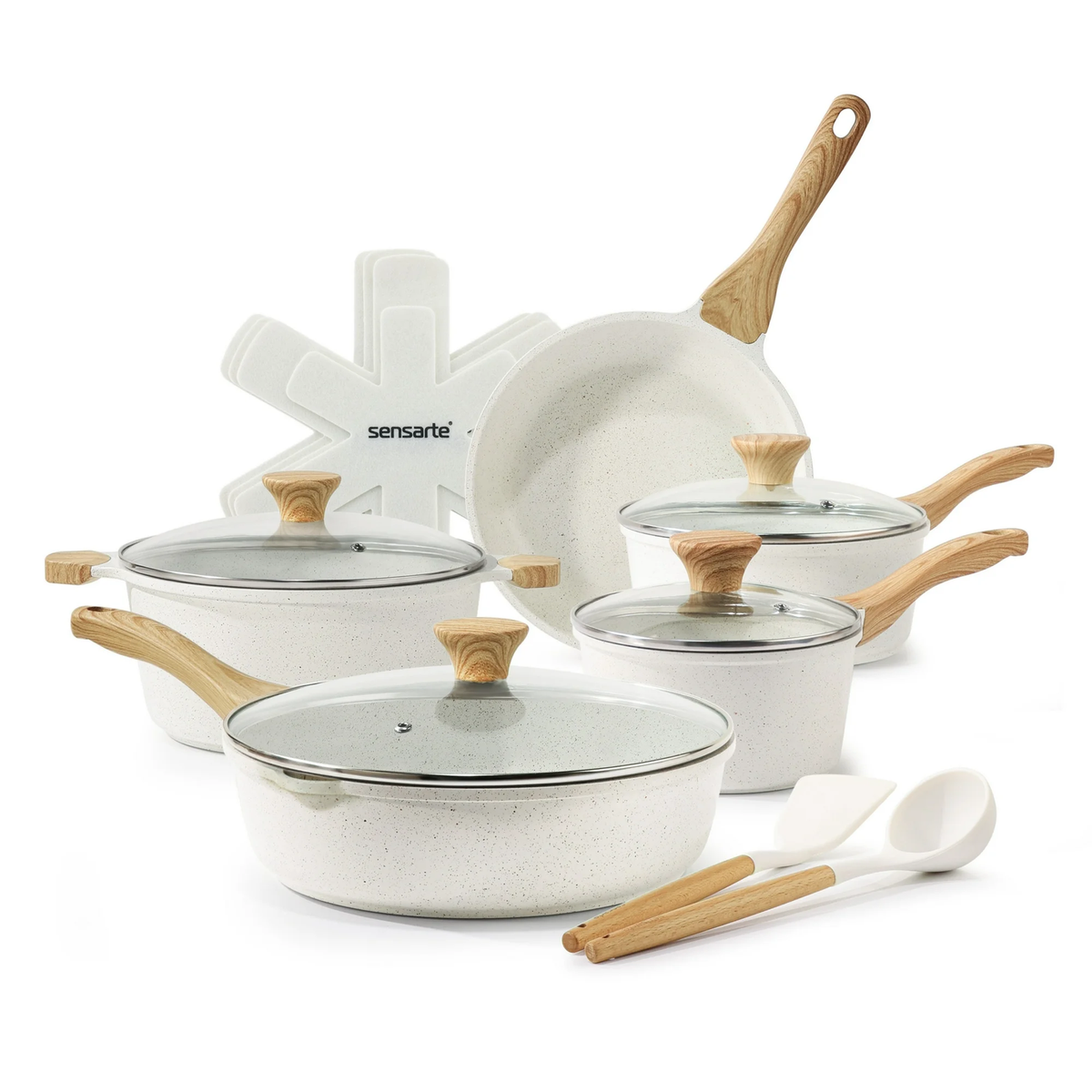 Sensarte SA-YJ7-WHITE-SET Ceramic Nonstick Pots and Pans Set, 17