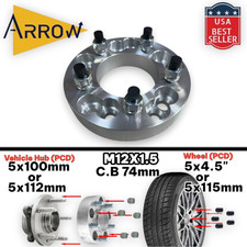 4 Wheel Adapters 1.25 Thick 5x110 5x112 Hub To 5x4.55x115 Wheel 12x1.5 Stud