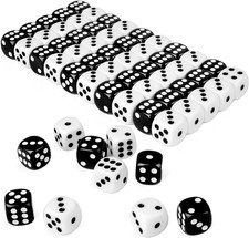 50 Pieces White Black Dice Set 16mm 6-Sided - 25 White Dice and 25 Black Dice