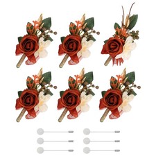 6Pcs Mens Boutonnieres for Weddings Rose Boutonnieres Brown/Light Pink/