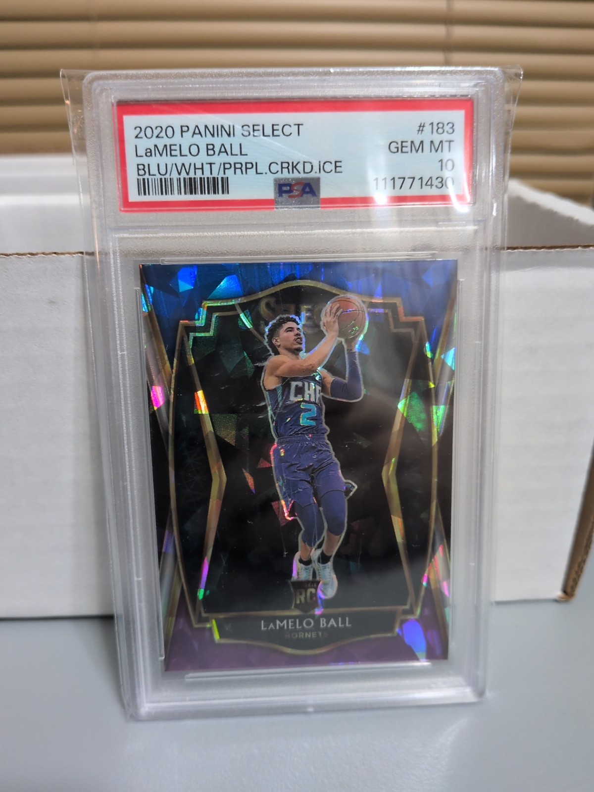 LaMelo Ball Rookie Card 2020-21 Select Blue/White/Purple Cracked Ice #183 PSA 10