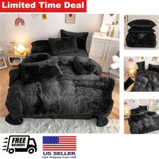 Faux Fur Plush Black Comforter Set Queen Ultra Soft Shaggy 3PC Bedding