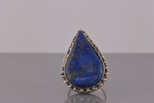 Sterling Silver 32mm Beaded Trim Pear Blue Lapis Statement Band Ring 925 Sz: 7