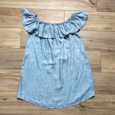 Lulus Standout Ruffle Chambray Off Shoulder Mini Dress Size Large Light Blue