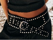 Zara Belt Leather Brown Womens With Silver Studs  Buckle Size 80