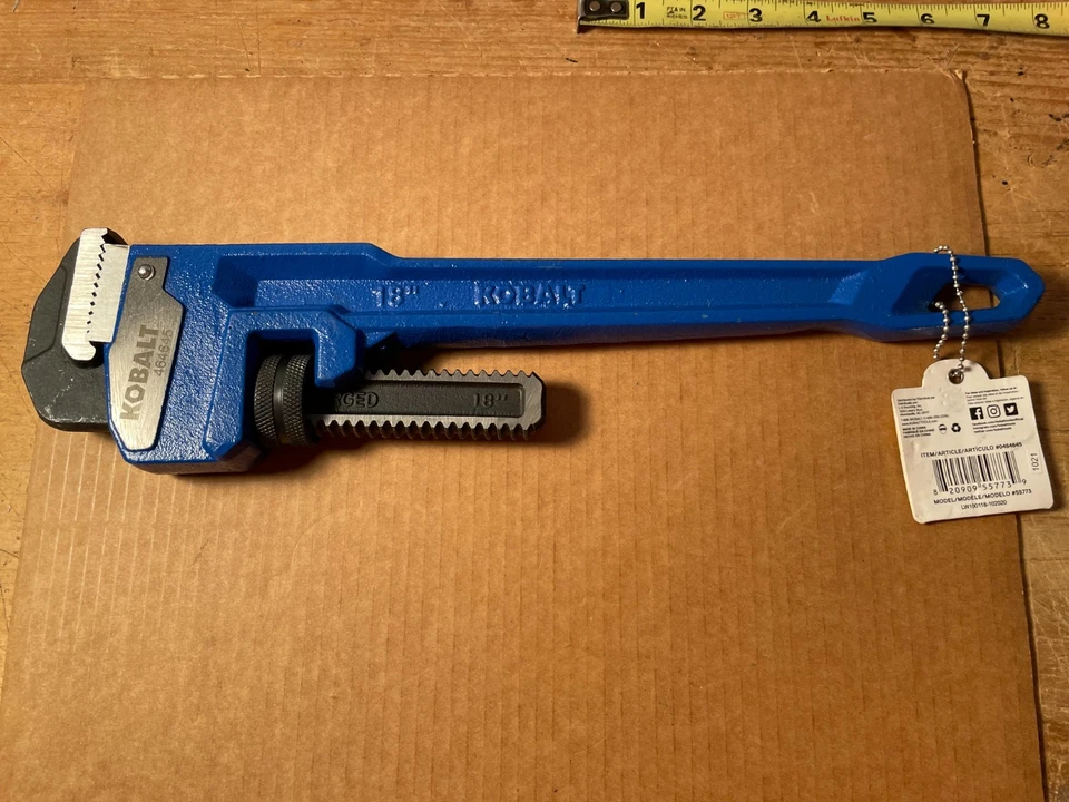 Kobalt 18-Inch Cast Iron Blue Pipe Wrench Heavy Duty Model 464645 - Image 3 of 4