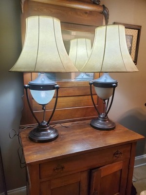 Vtg. Pair of Portable Luminaire, Duel Light, Table Lamps, Brass Finish, E228241,