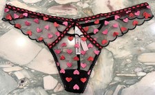 NEW Victoria Secret Dream Angels Heart Embroidered Mesh V-String Black XL or XXL