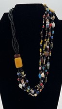 Beaded Statement Necklace Multicolor Mixed Beads Metal Clay Wood Tribal Boho 20"
