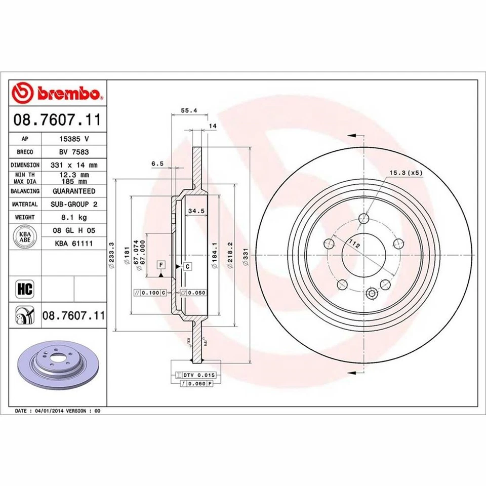 Rotores de freno traseros Brembo de alto rendimiento OE para Mercedes-Benz ML55 AMG 2000 Foto 4 de 4