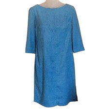David Warren Blue Faux Suede Dress Sheath Stretch 3/4 Sleeve Women 4
