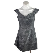 NEW Lulus You're All Heart Black Jacquard Satin Off Shoulder Mini A-Line Dress L