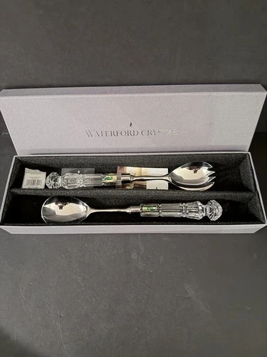 Waterford Crystal Lismore 11" Vintage Salad Serving Set Spoon & Fork in Box